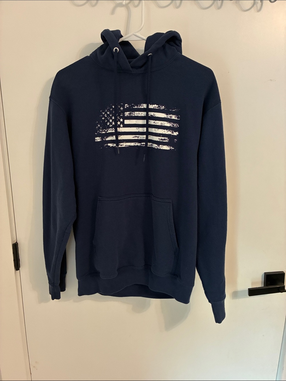 Port and Company Navy Hoodie with Distressed White Flag Graphic